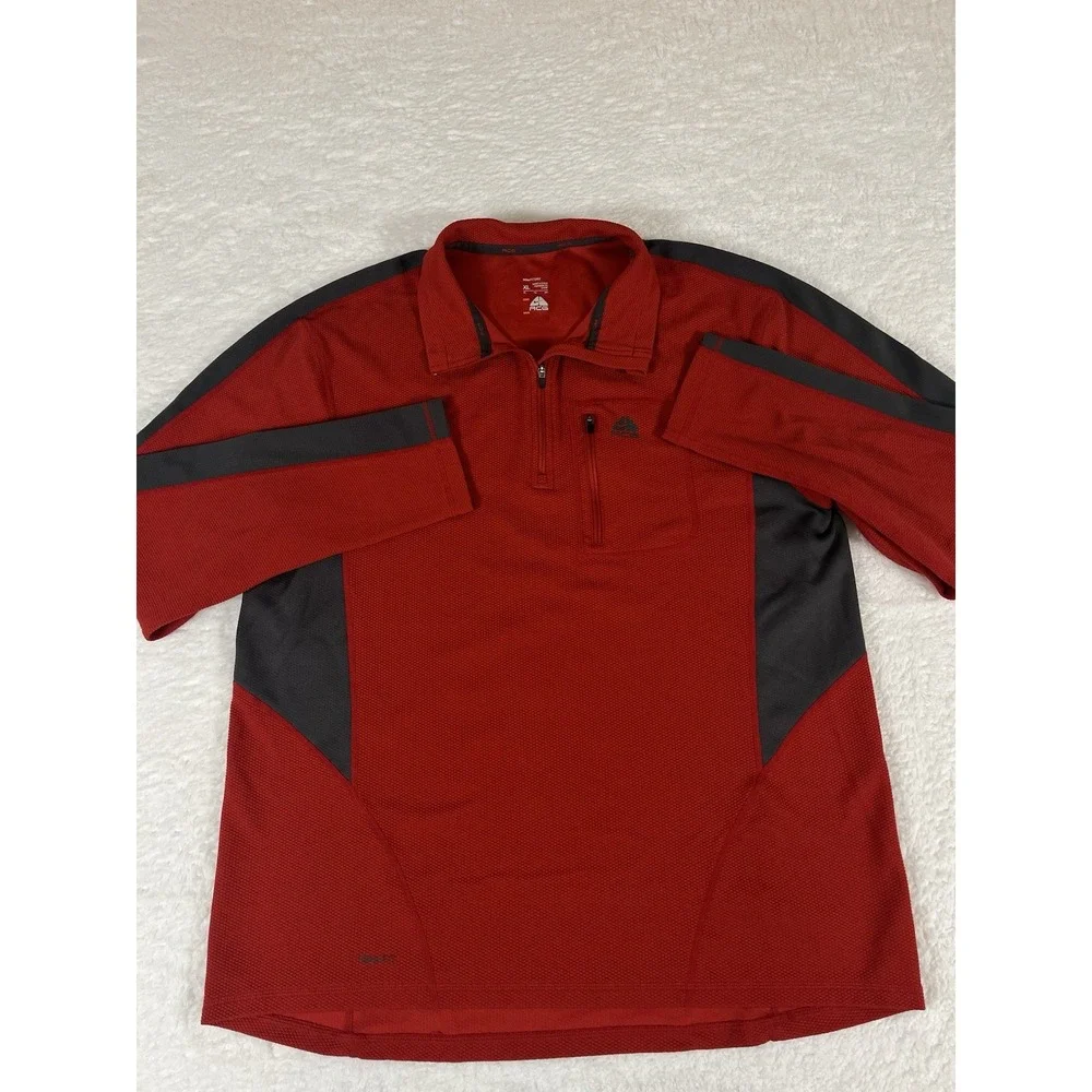 Nike‎ ACG Red Gray Colorblock Waffle Knit Quarter Zip Pullover Shirt Men's XL